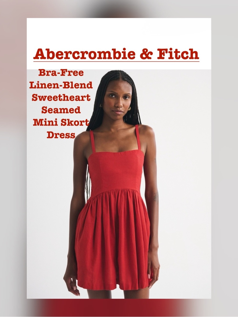 Abercrombie & Fitch Red Sweetheart Linen-Blend Mini Dress